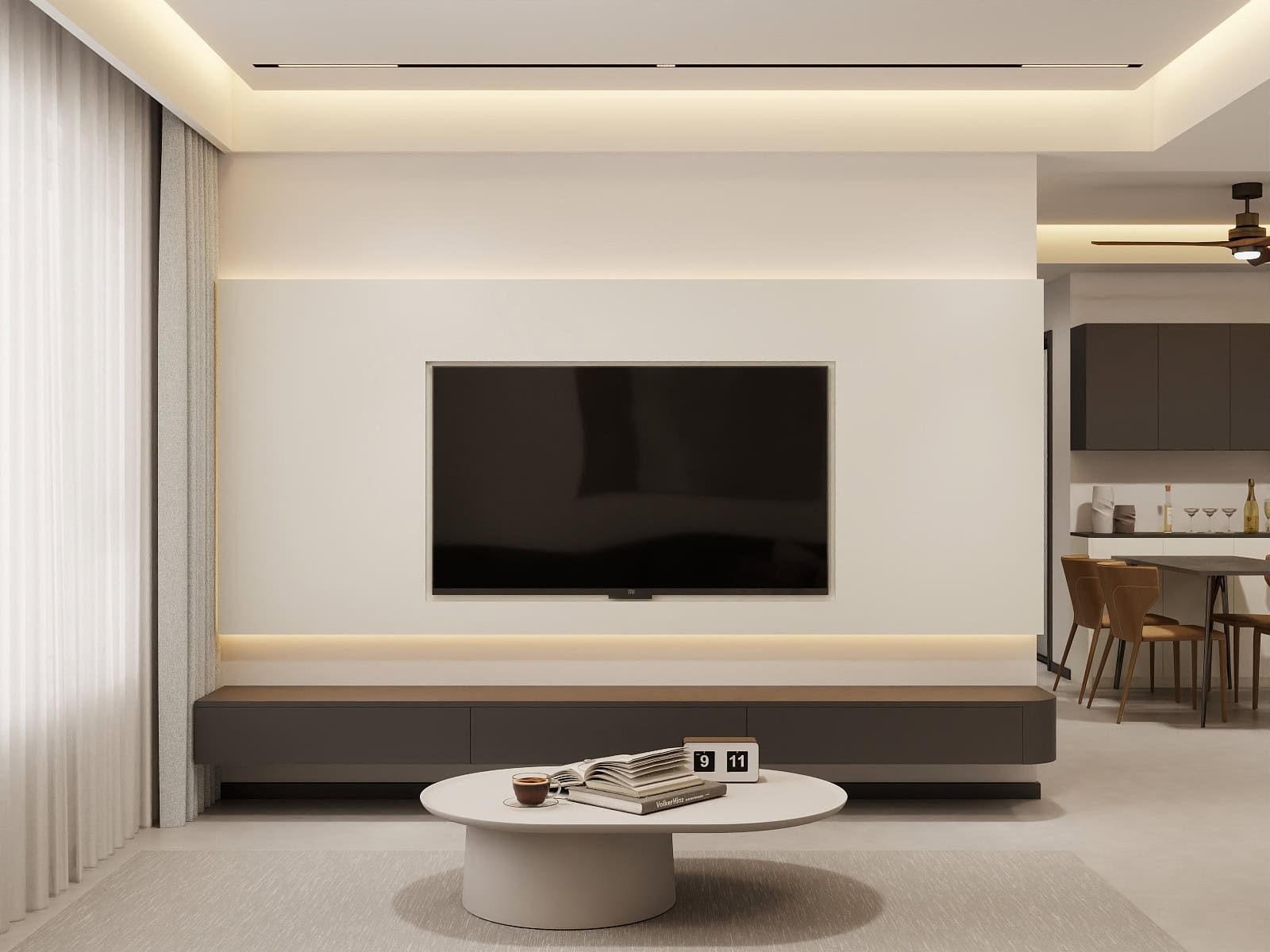 Living Room Suspended Tv Console & Feature Wall with LED Light  (10 feet)