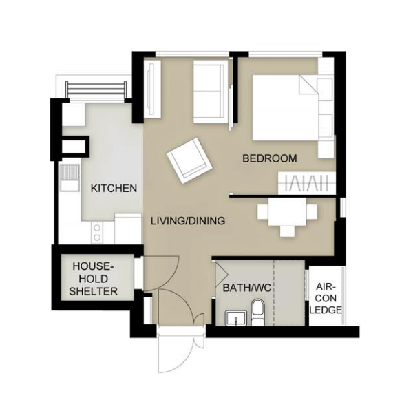 Jurong East Toh Guan Grove 2-Room Design A (Kitchen, Master Bedroom, and Bathroom Cabinets)