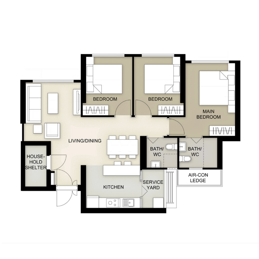 Jurong East Toh Guan Grove 2-Room Design A (Kitchen, Master Bedroom, and Bathroom Cabinets)