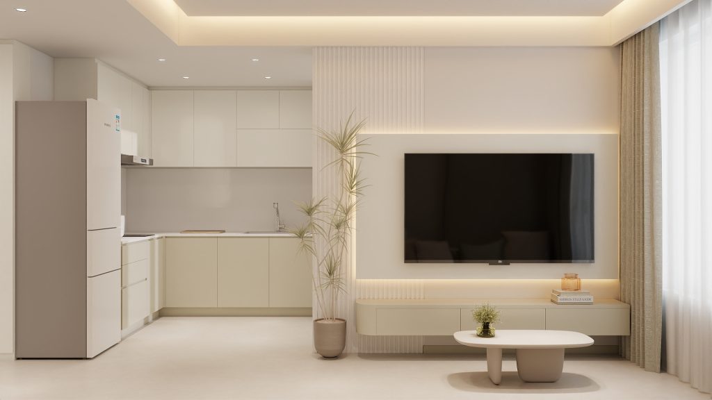Living Room Suspended Tv Console  (8 feet) & Feature Wall  (25 sqft)