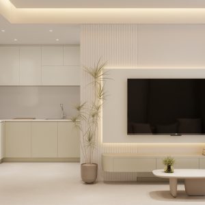 Living Room Suspended Tv Console  (8 feet) & Feature Wall  (25 sqft)
