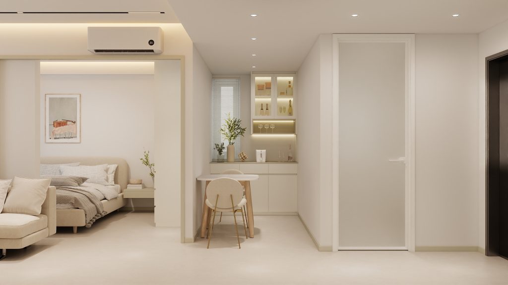 Bedroom 1 Bottom Storage Cabinet & Top Hung Cabinet with open shelve (5 fet)