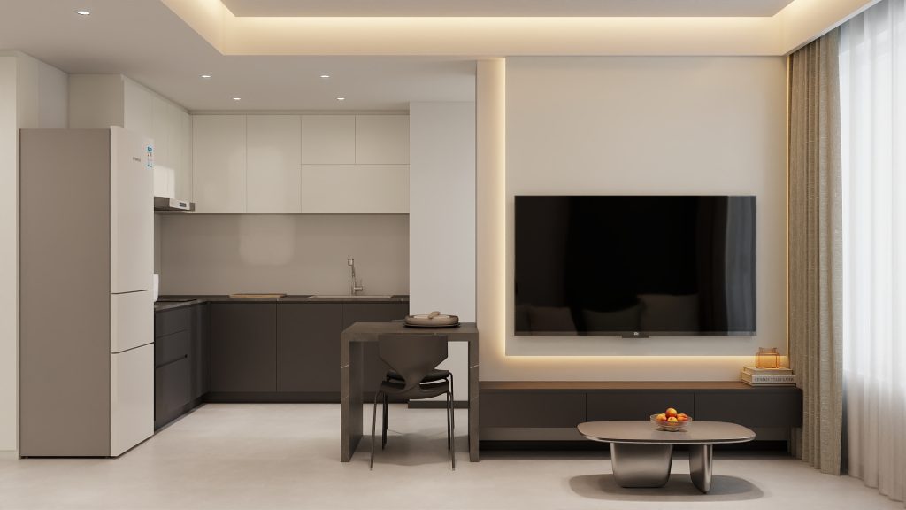 Living Room Suspended Tv Console  (8 feet) & Feature Wall  (25 sqft)