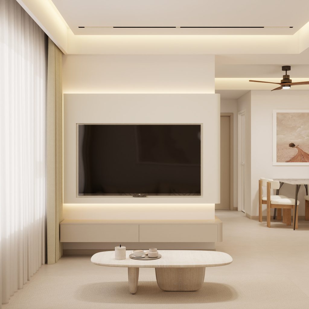 Living Room Suspended Tv Console & Feature Wall with LED Light  (6 feet)