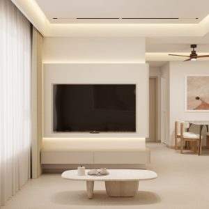Living Room Suspended Tv Console & Feature Wall with LED Light  (6 feet)