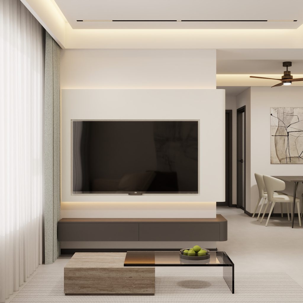 Living Room Suspended Tv Console & Feature Wall with LED Light  (6 feet)