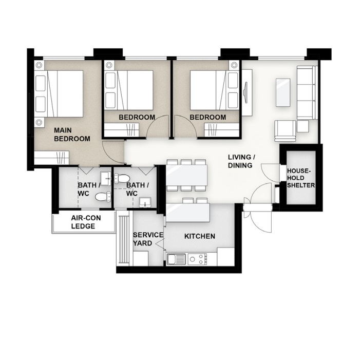 Woodlands Woodgrove Ascent 2-Room Design A (Kitchen, Master Bedroom, and Bathroom Cabinets)