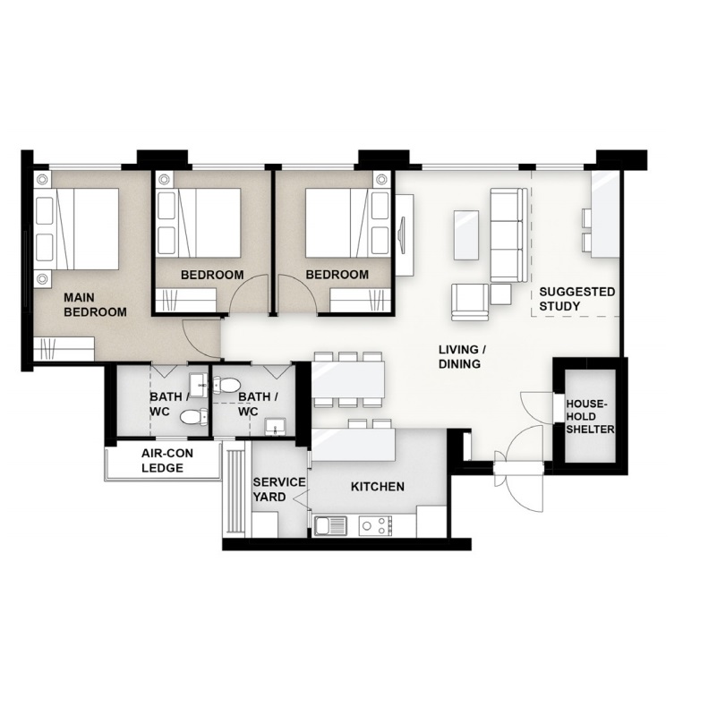 Woodlands Woodgrove Ascent 2-Room Design A (Kitchen, Master Bedroom, and Bathroom Cabinets)