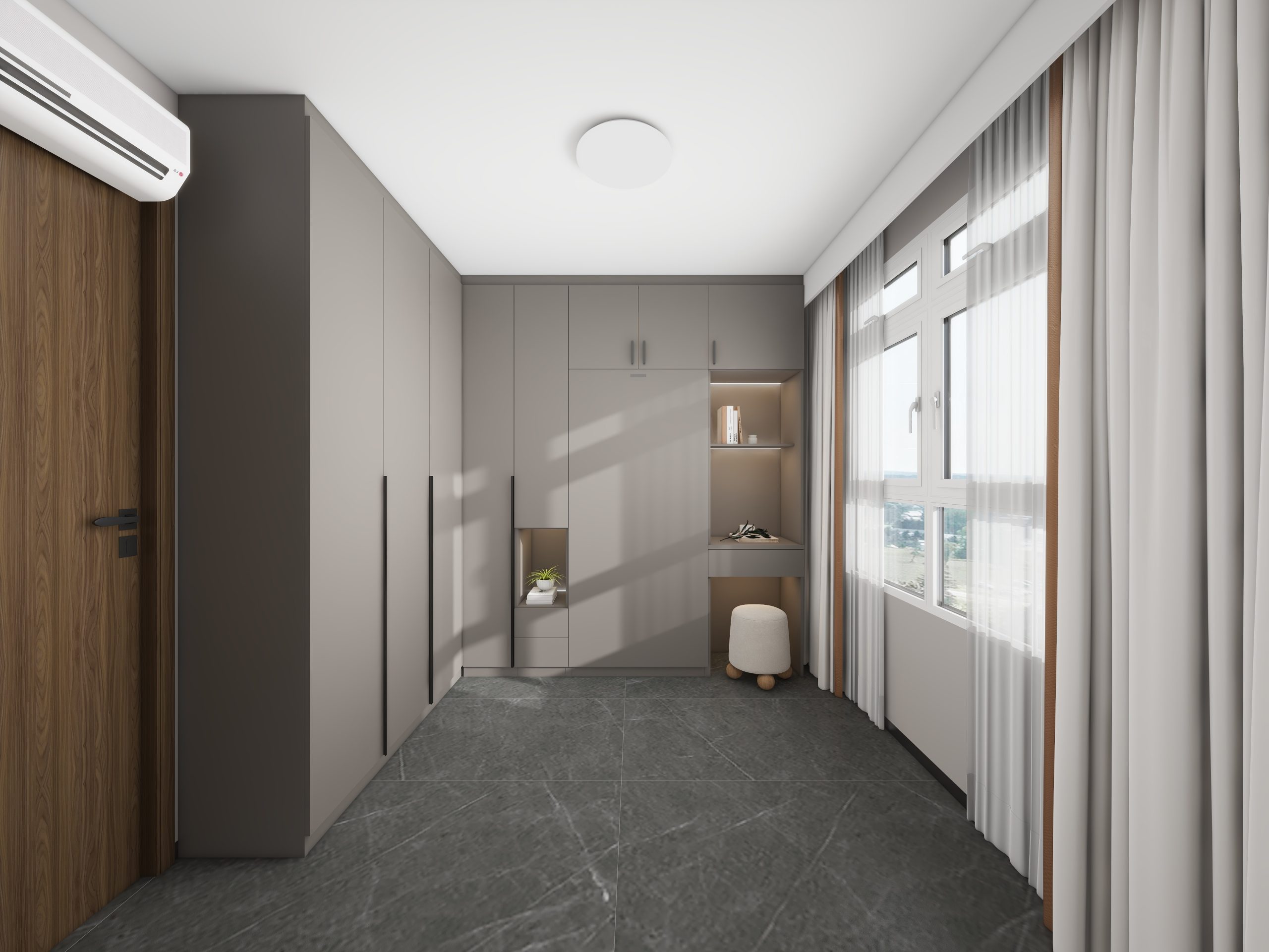 Bedroom 2 Space-Saving Bed with Casement Wardrobe and Dressing table