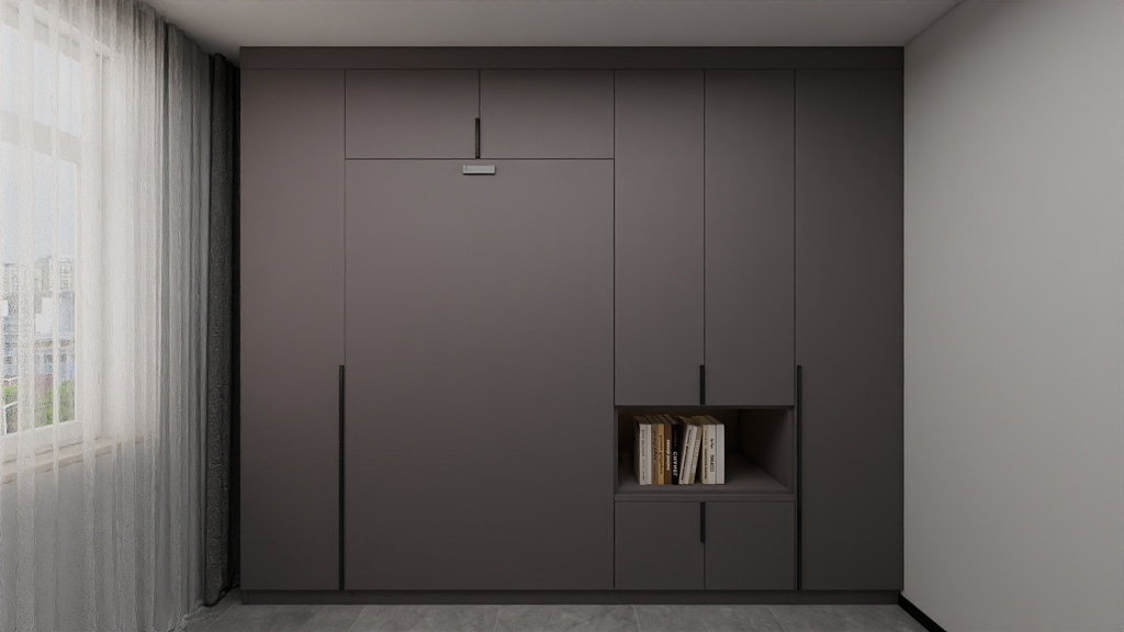 Bedroom 2 Space-Saving Bed with Casement Wardrobe with Open Shelves
