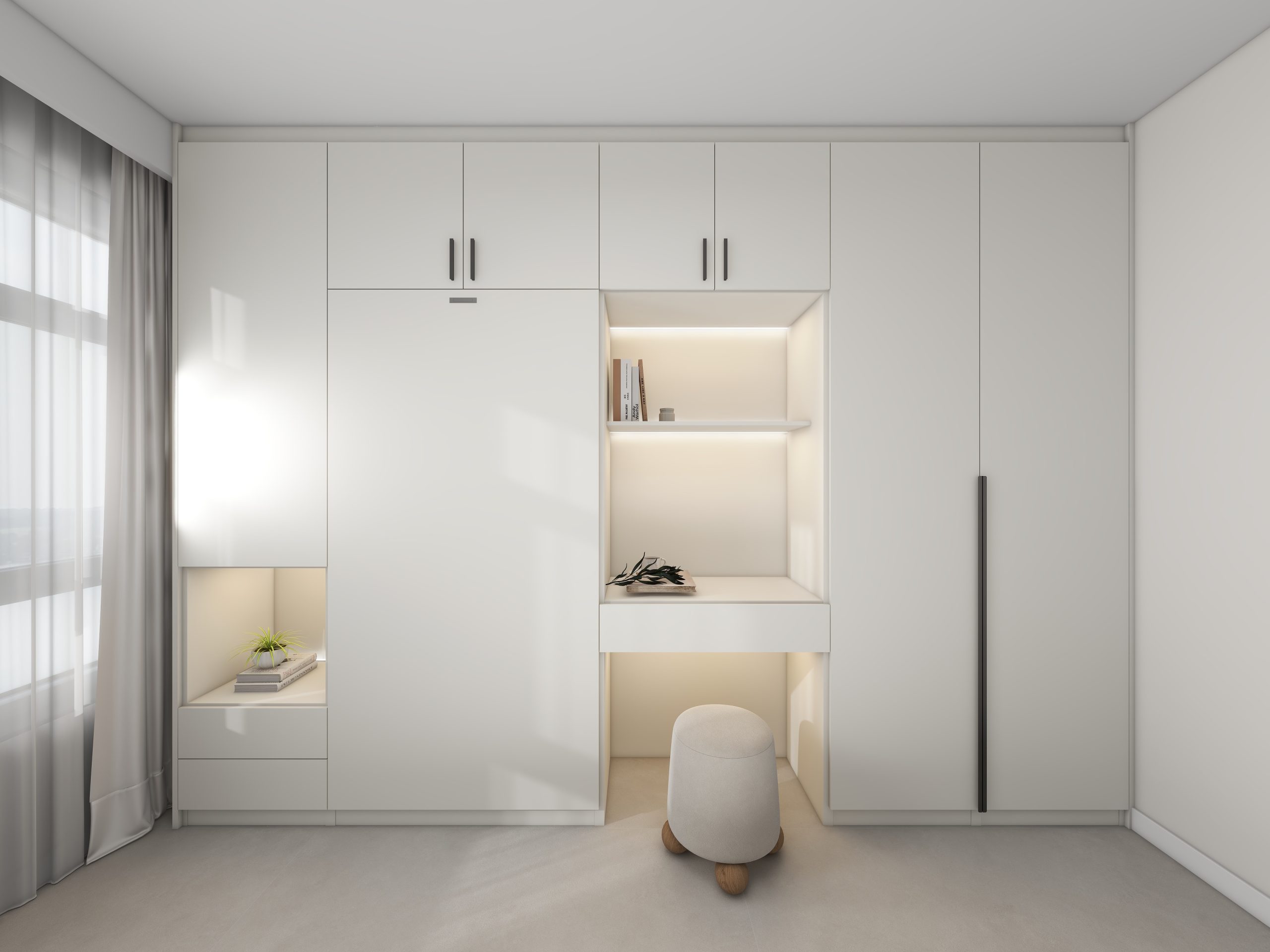 Bedroom 2 Space-Saving Bed with Casement Wardrobe and Dressing table
