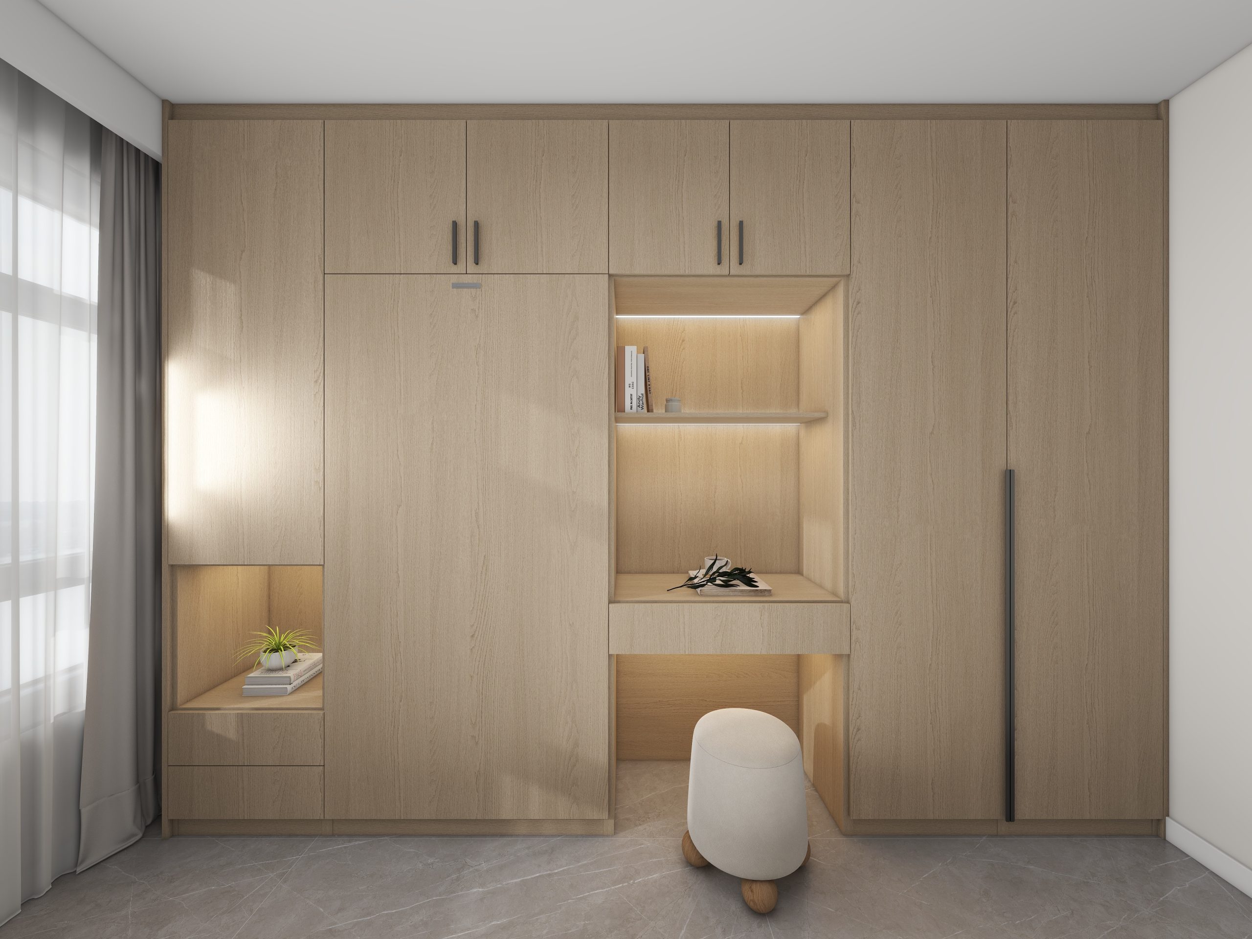 Bedroom 2 Space-Saving Bed with Casement Wardrobe and Dressing table