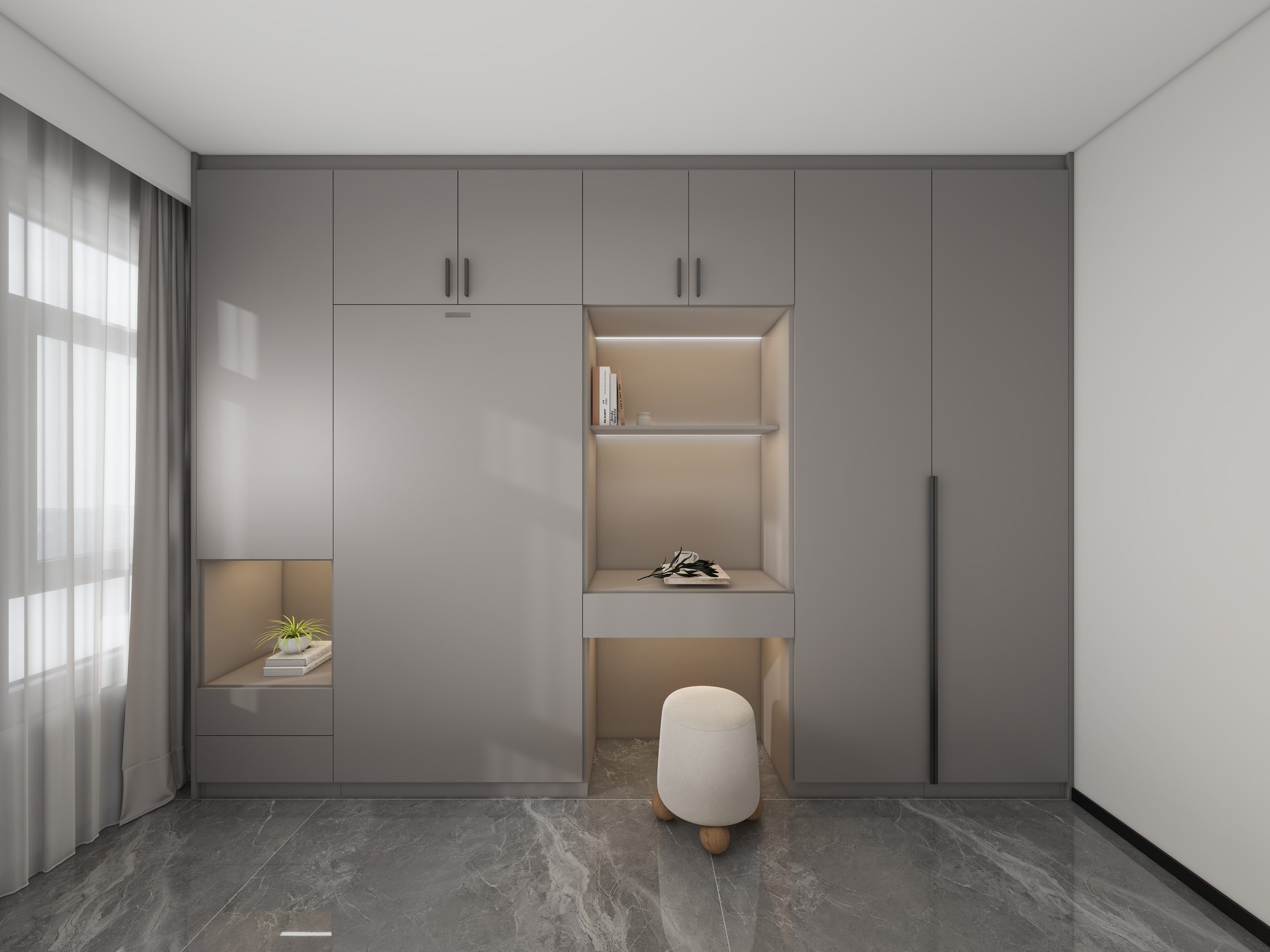 Bedroom 2 Space-Saving Bed with Casement Wardrobe and Dressing table