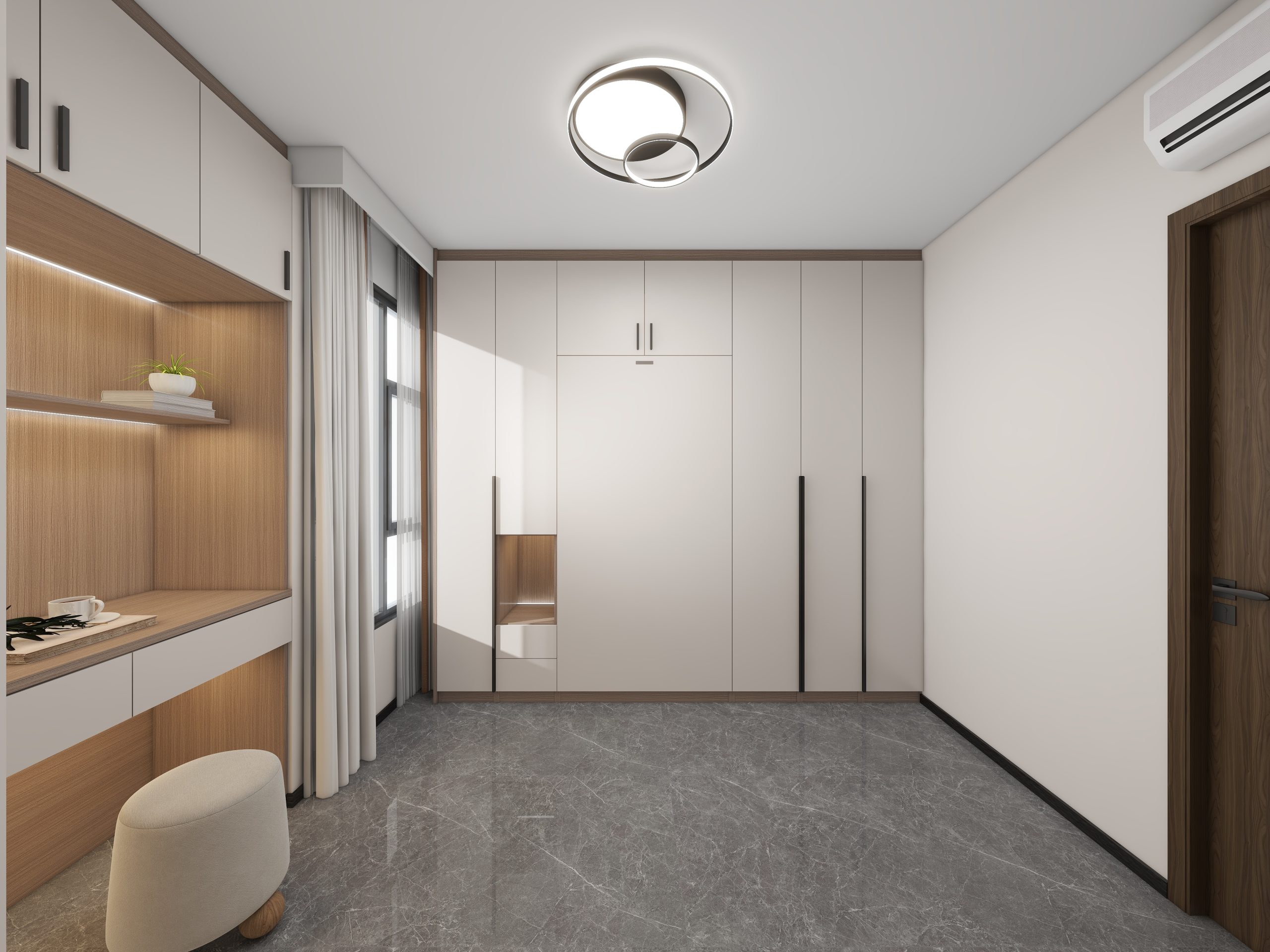 Bedroom 2 Space-Saving Bed with Casement Wardrobe with Open Shelves
