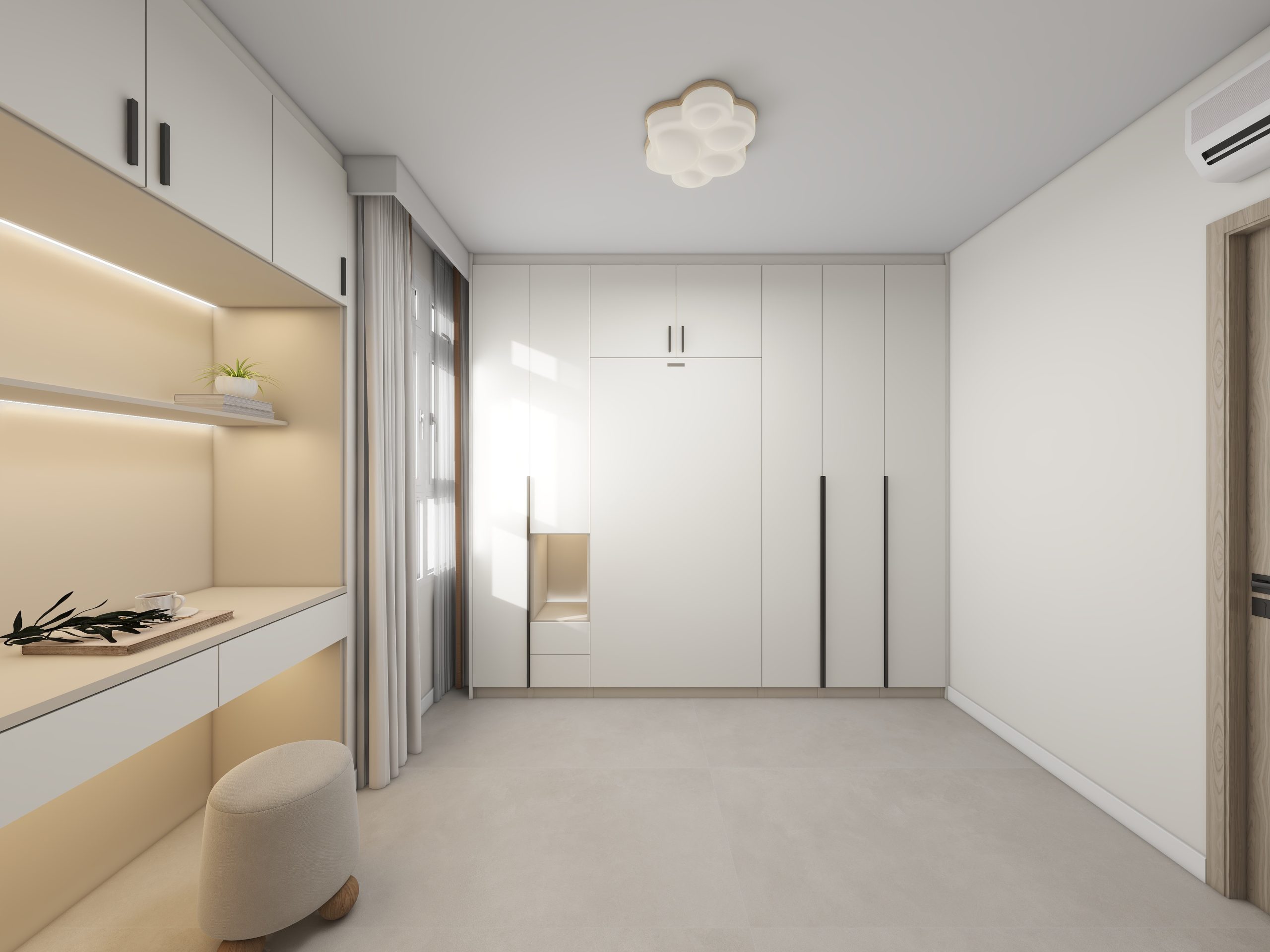 Bedroom 2 Space-Saving Bed with Casement Wardrobe with Open Shelves