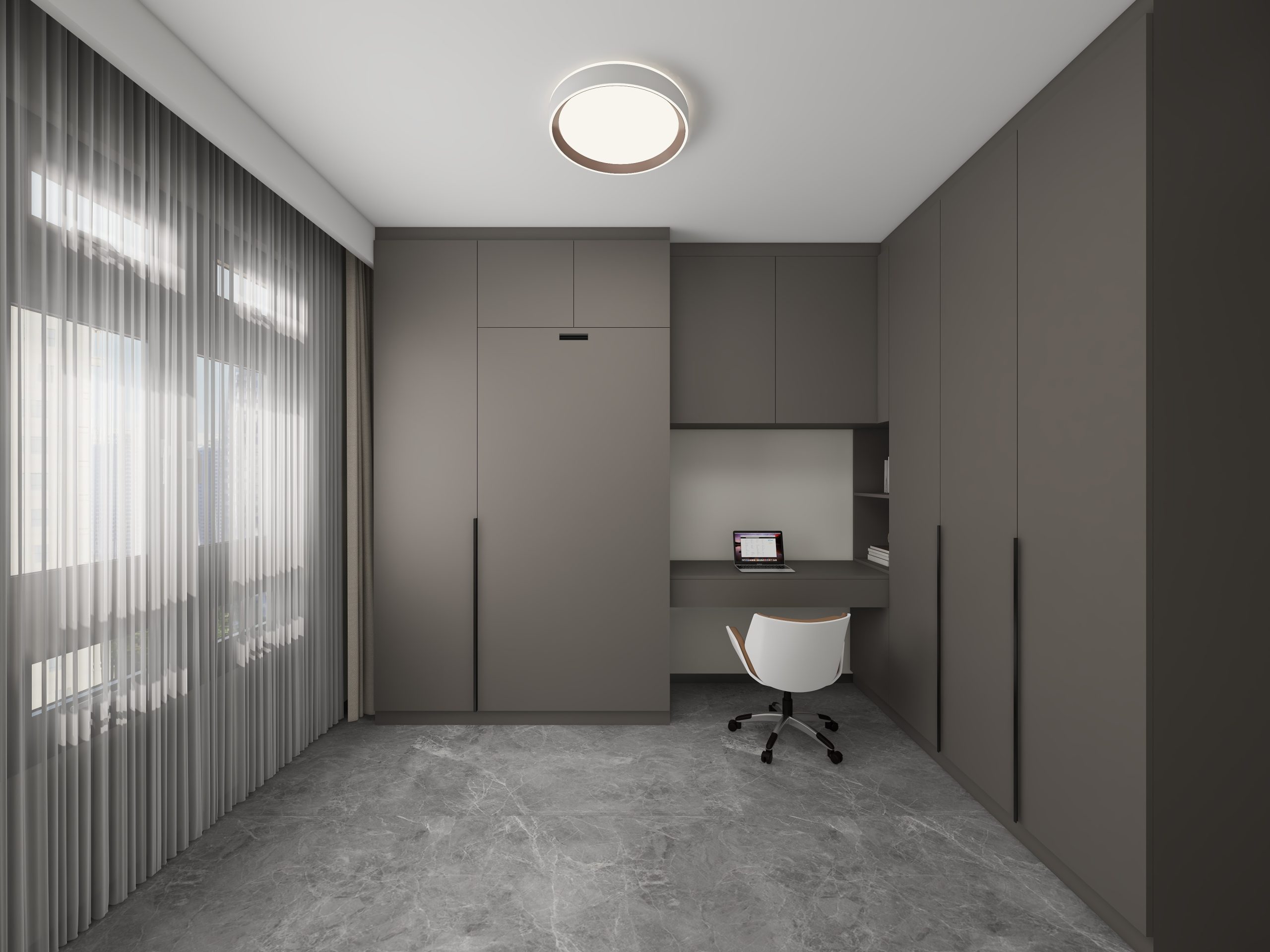 Bedroom 2 Space-Saving Bed with Casement Wardrobe and Study table