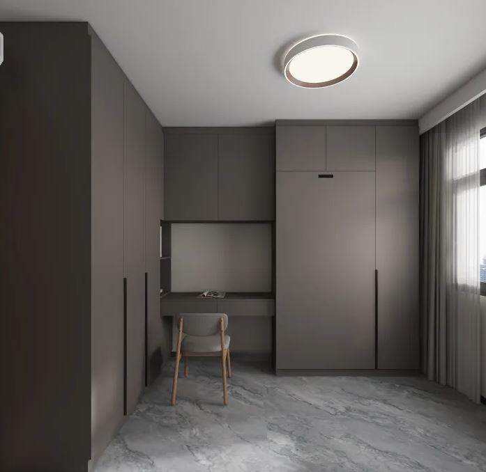 Bedroom 2 Space-Saving Bed with Casement Wardrobe and Study table