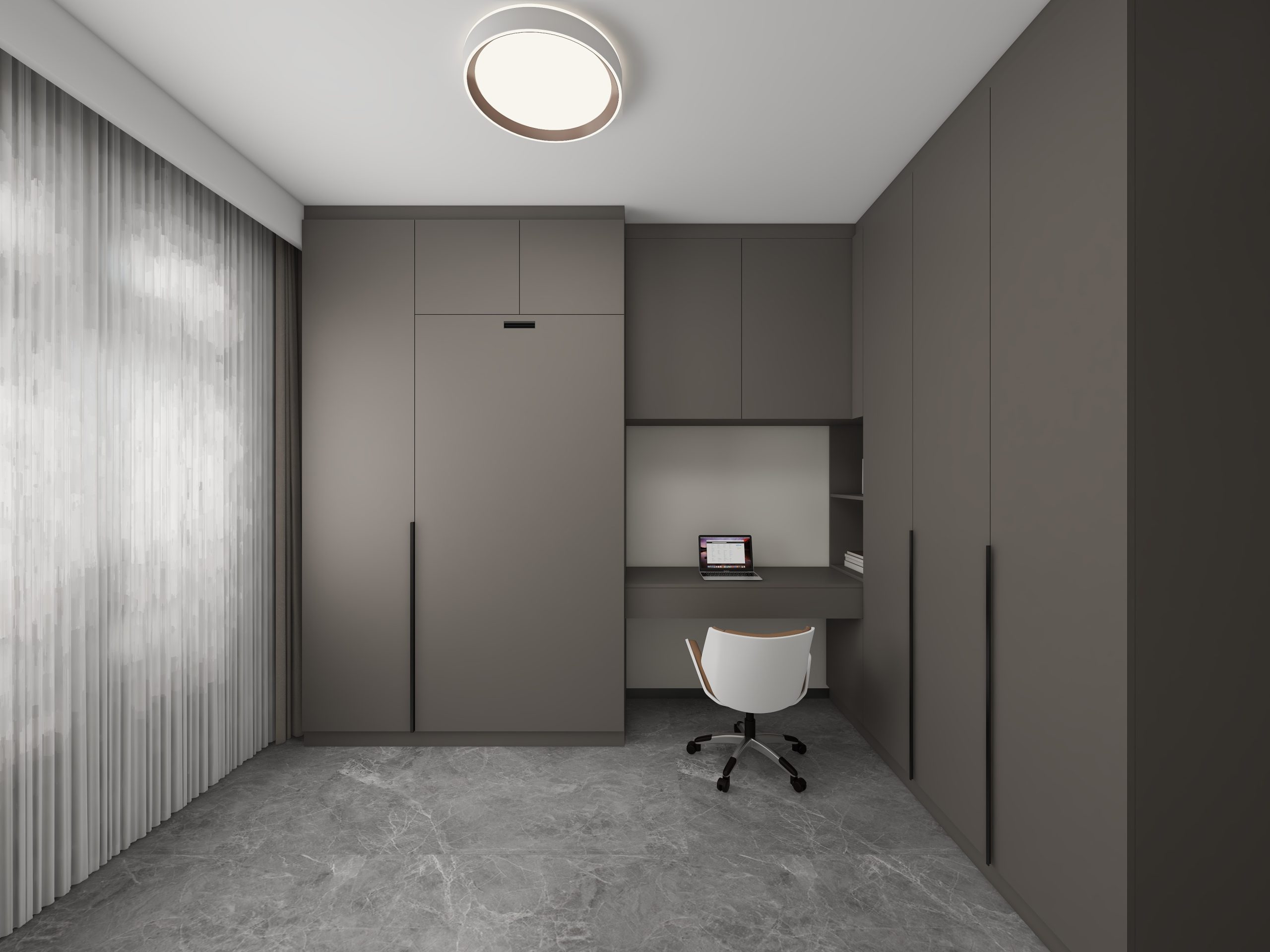 Bedroom 2 Space-Saving Bed with Casement Wardrobe and Study table