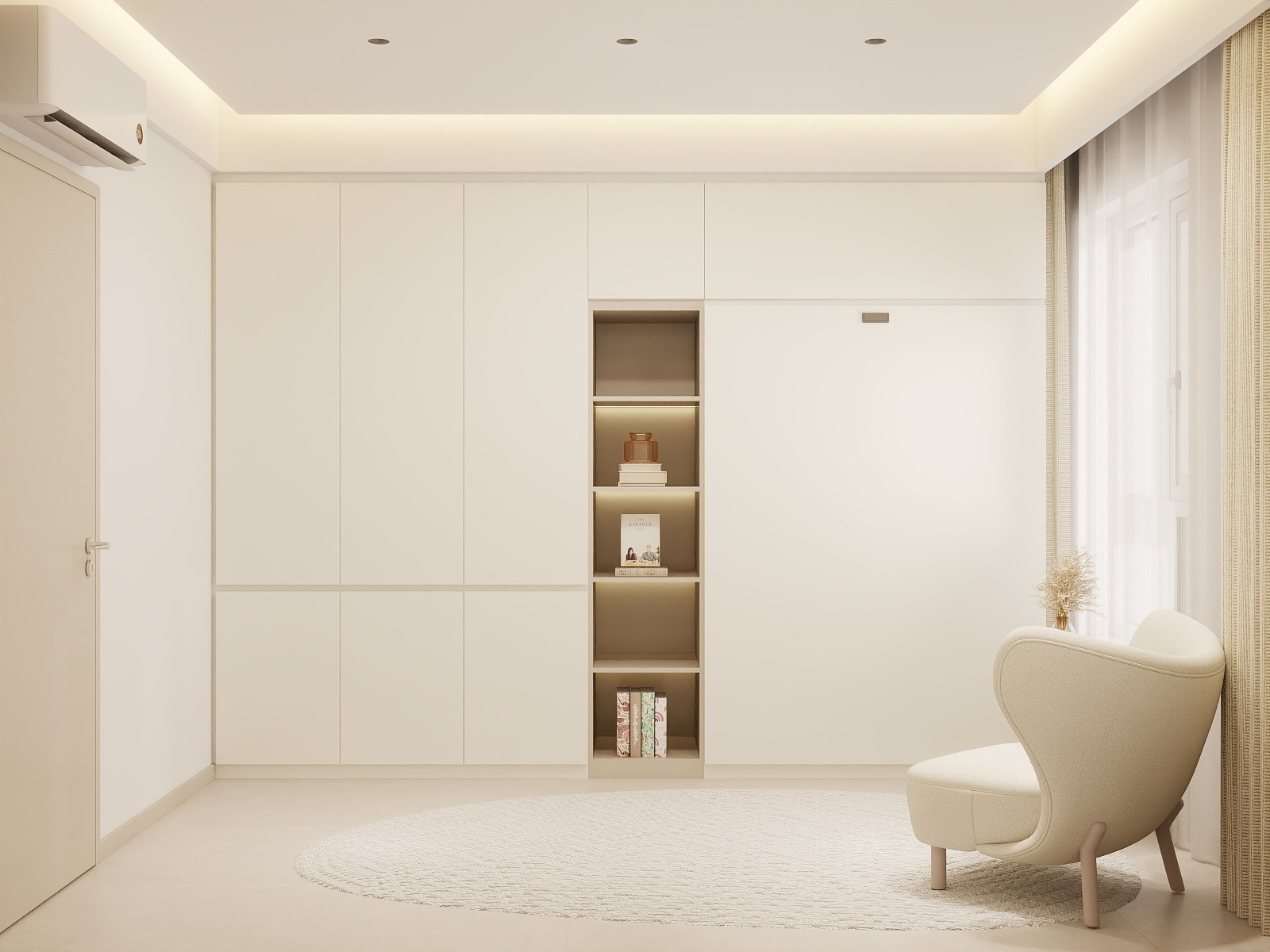 Bedroom 2 Space-Saving Bed with Casement Wardrobe with Open Shelves