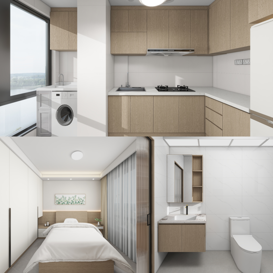 Yishun Boardwalk 2-Room Design B (Kitchen, Master Bedroom, and Bathroom Cabinets)